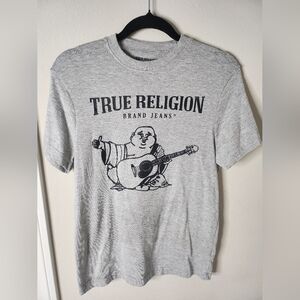 TRUE RELIGION unisex Tshirt Crew neck small Grey logo Buddha